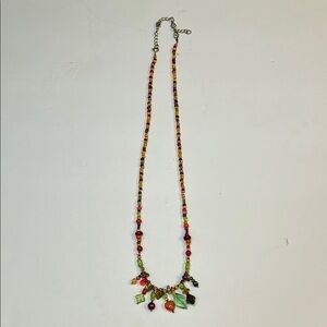 Colorful fall theme Beaded Necklace glass and acrylics orange red green yellow
